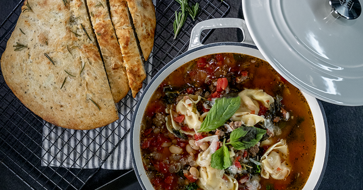 Rustic Herb Bread and Tortellini Soup