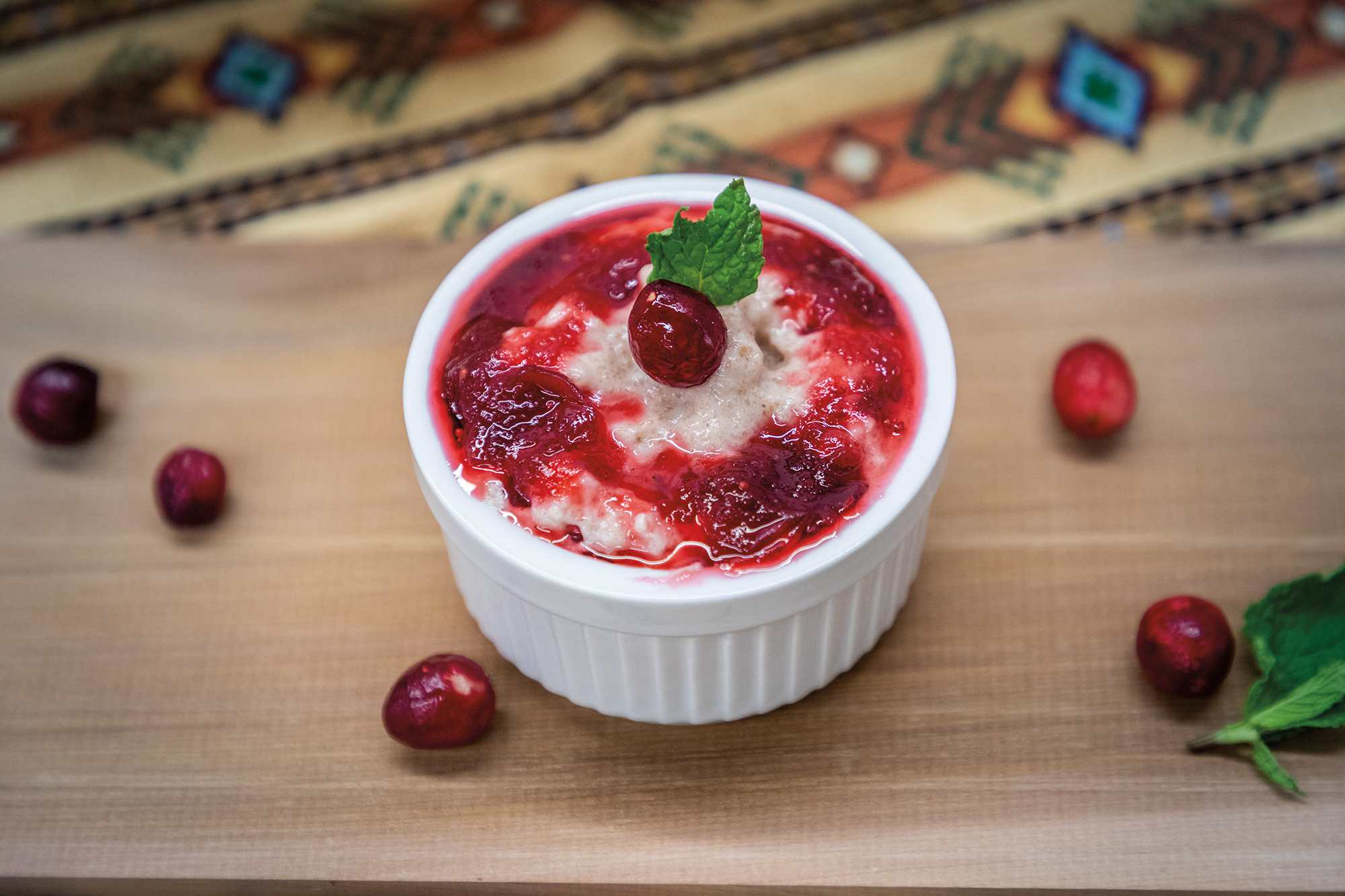 Fluffy Cranberry Pudding with Cranberry Maple Sauce
