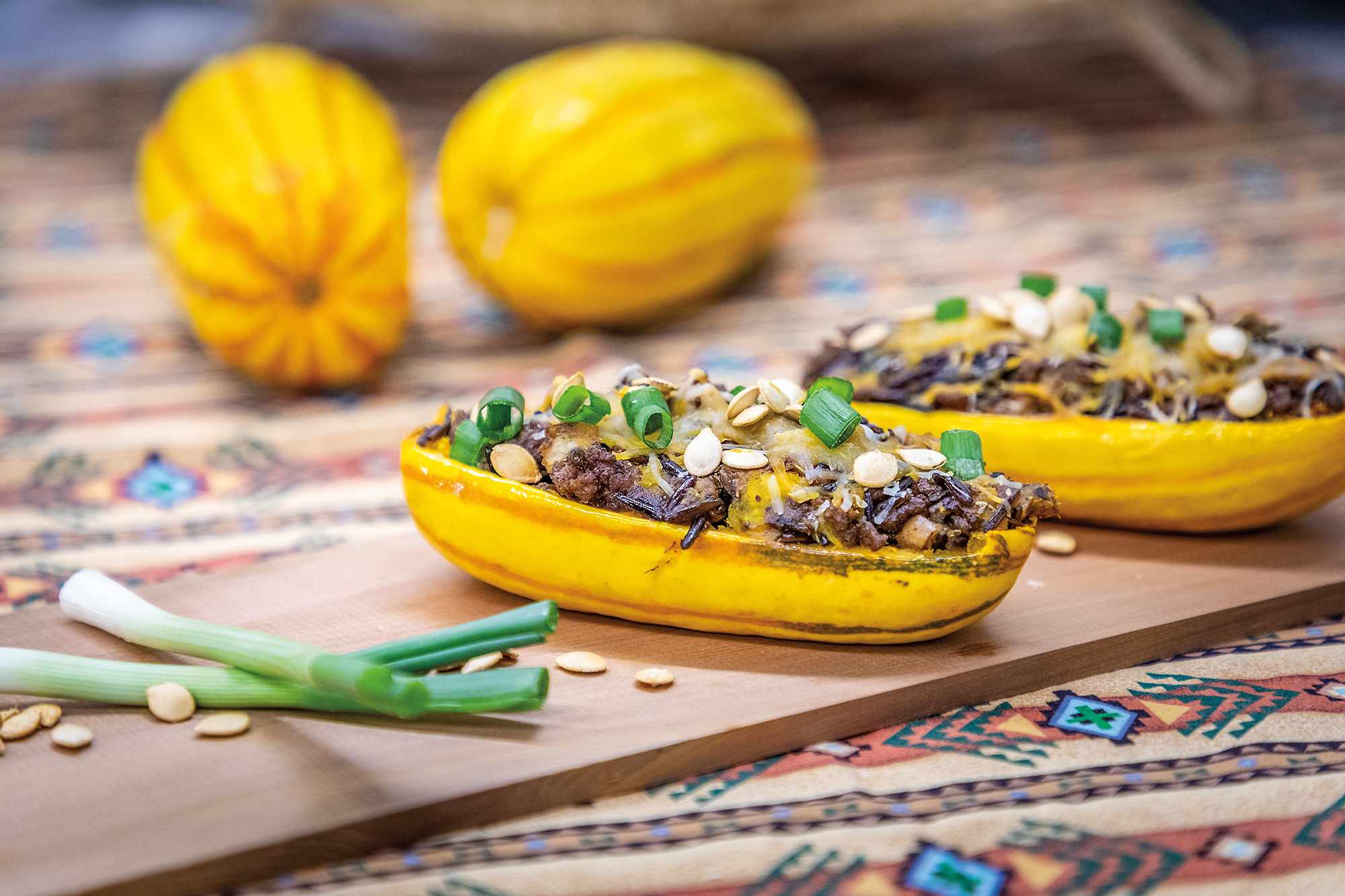 Stuffed Squash with Bison, Apple and Wild Rice