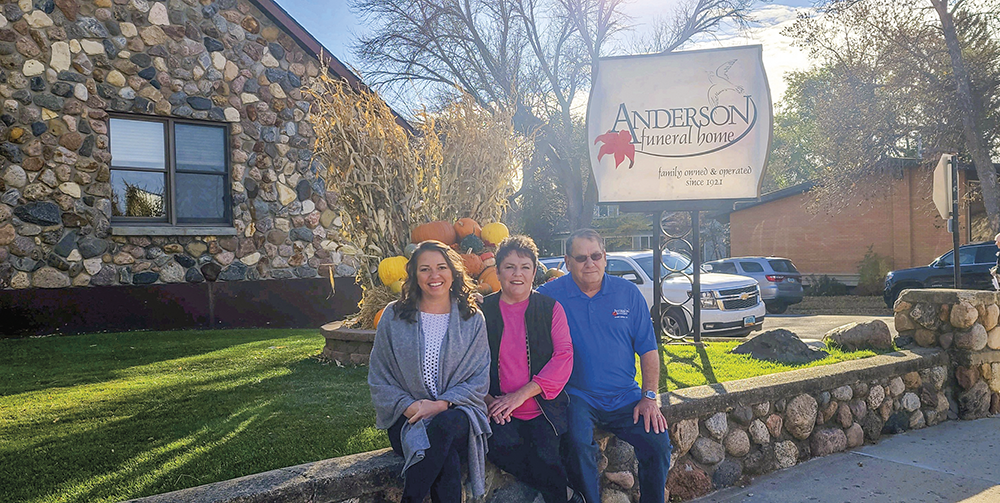 Fourth-generation funeral director Hallie Anderson, her mother, Sharon Anderson-Stork, and Jon Stork of Anderson Funeral Home in Rugby