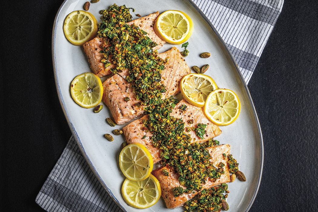 Salmon with Pistachio Gremolata