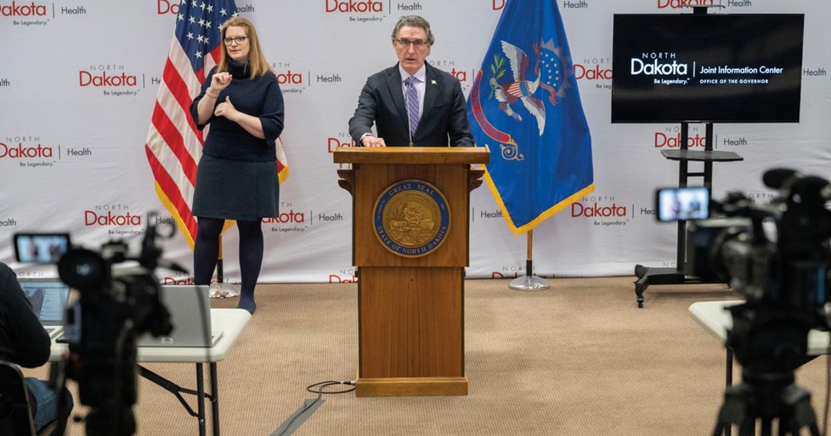 Lindsey Solberg Herbel signs for Gov. Doug Burgum during a COVID-19 press conference. Photo courtesy N.D. Department of Transportation