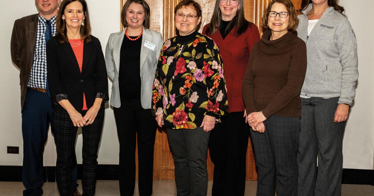  Supporters of SCR 4013 pictured after the bill’s Senate hearing, from left: Josh Kramer and Lori Capouch, NDAREC; Melissa Sobolik, Great Plains Food Bank; Linda Grotberg, Wimbledon Community Grocery; Karen Ehrens, Creating a Hunger Free North Dakota Coalition; Patti Patrie, Bowdon Community Grocery; and Mary Stumpf, NDAREC.