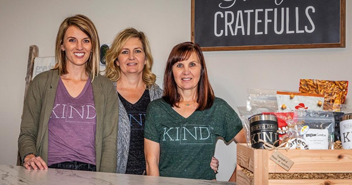 Dani Gilseth, left, Aimee Hanson and Dori Walter comprise the mother-daughter-sister team that owns and operates Grateful Cratefulls, a Pride of Dakota member and gift-giving business in West Fargo.  Photos by NDAREC/Liza Kessel