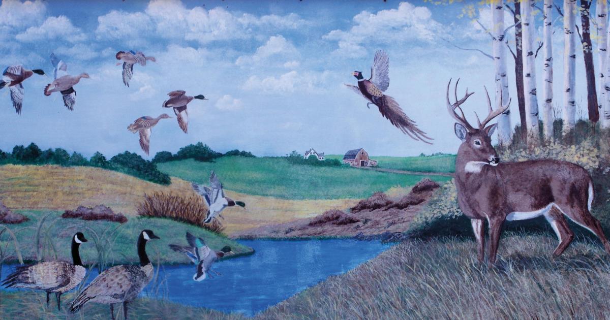 A mural that appears on the side of North 40 Restaurant in Rolla, N.D.