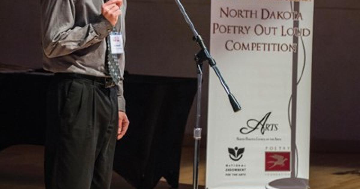 Zachary Howatt, from Northern Cass High School, performs a recitation at the 2017 state competition which he won.(Photos courtesy N.D. Co)