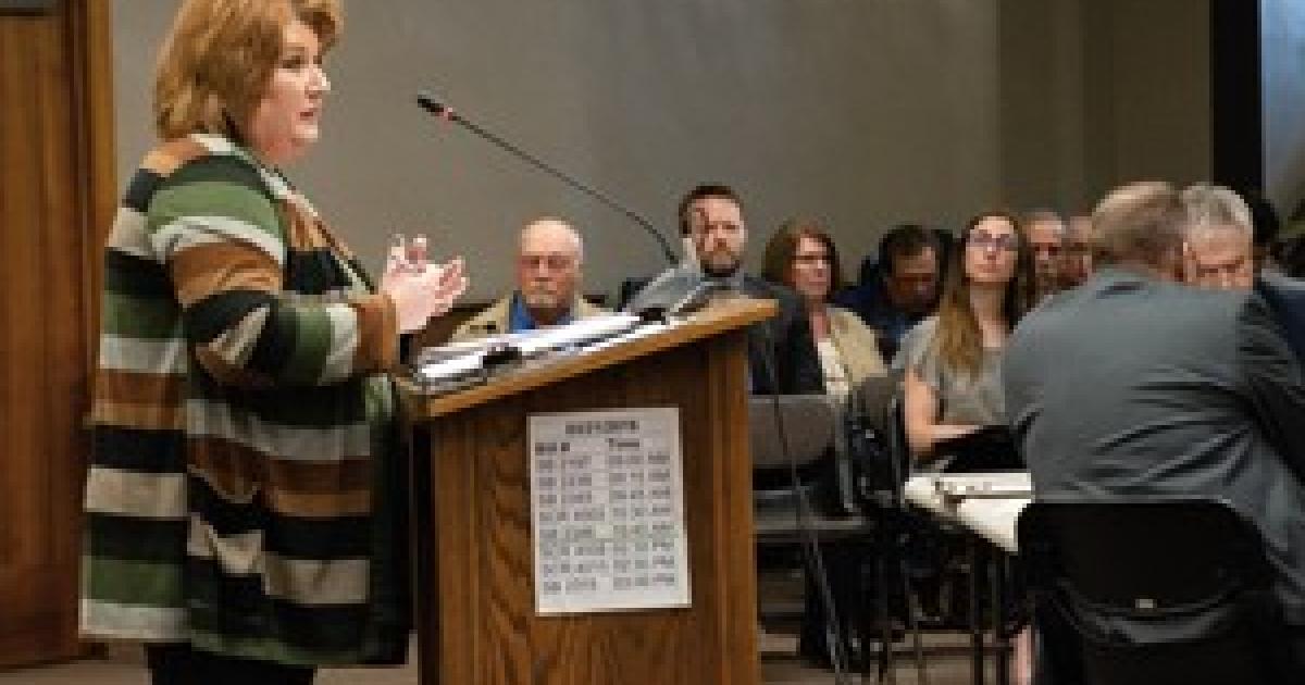 At the N.D. House hearing on SCR 4013, Shirley Reese, manager of Hazelton’s Main Street Market and member of the N.D. Rural Grocers Task Force, an effort led by NDAREC’s rural development team, provides perspective on the challenges rural grocers face. PHOTO BY NDAREC/LIZA KESSEL