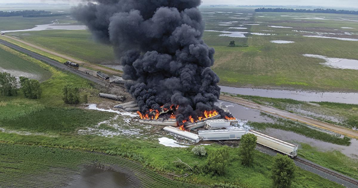 train derailed and caused a massive fire