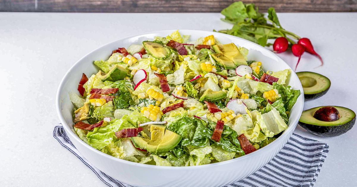 Corn and avocado salad with green goddess dressing