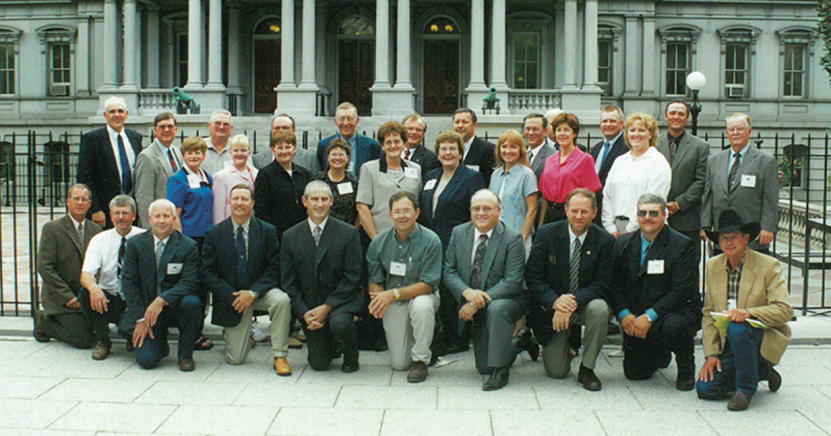 A contingency of North Dakota Farmers Union members outside the Old Executive Office Building in Washington, D.C., on Sept. 10, 2001.