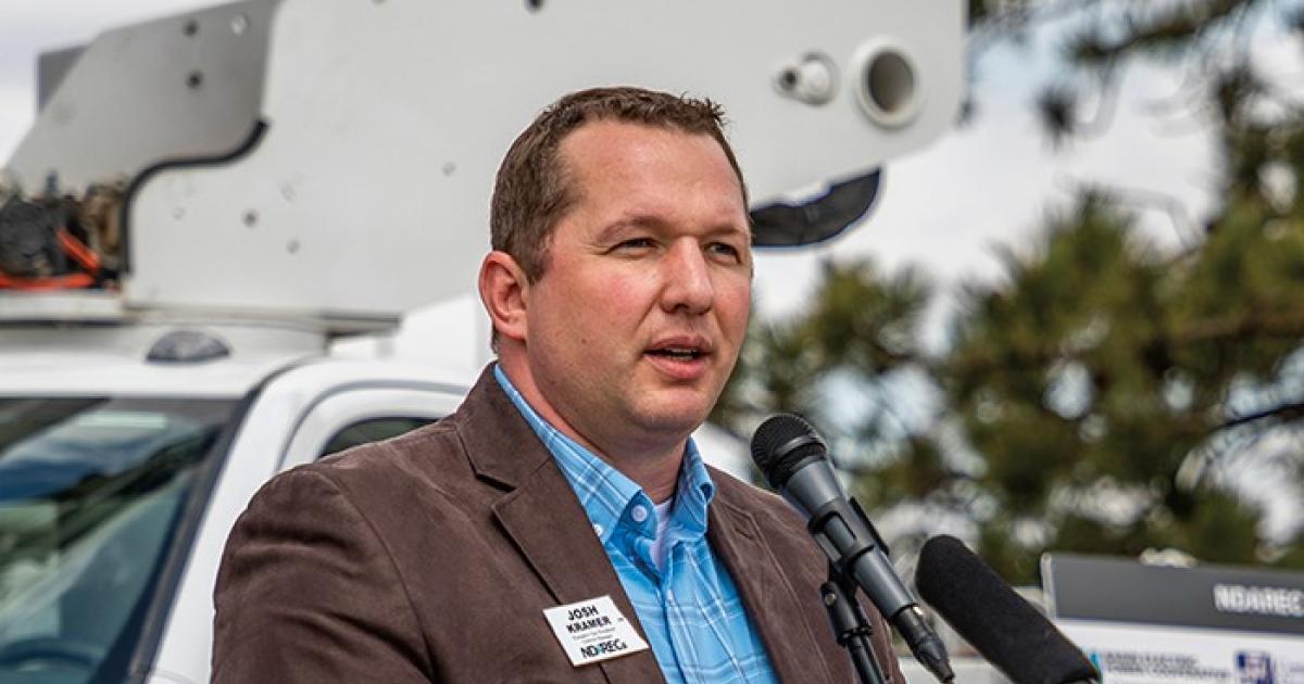 BSC and NDAREC held a joint event May 6 to celebrate a 50-year partnership of training lineworkers and unveiled plans for a new Lineworker Training Center, slated for completion late summer 2022. Speaking at the ceremony were, from left to right: Josh Kramer, executive vice president and general manager of NDAREC, Dr. Doug Jensen, BSC president, and Christina Roemmich, NDAREC safety director. PHOTOS By NDAREC/LIZA KESSEL