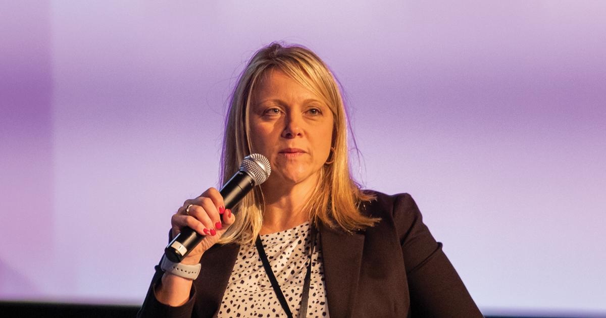 Val Weigel, vice president of asset management and commodity strategy at Basin Electric Power Cooperative, discusses the February 2021 extreme weather event and subsequent emergency energy event on a panel at the cooperative’s annual meeting in November 2021. Photo by NDAREC/Liza Kessel