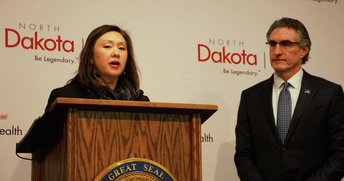 State Health Officer Mylynn Tufte and Gov. Doug Burgum speak at a March 17 press conference about the COVID-19 pandemic in North Dakota. PHOTO CREDIT JEREMY TURLEY/FORUM NEWS SERVICE