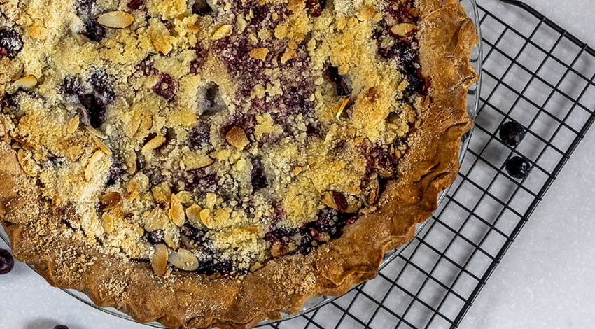 Juneberry Pie with Crumb Topping