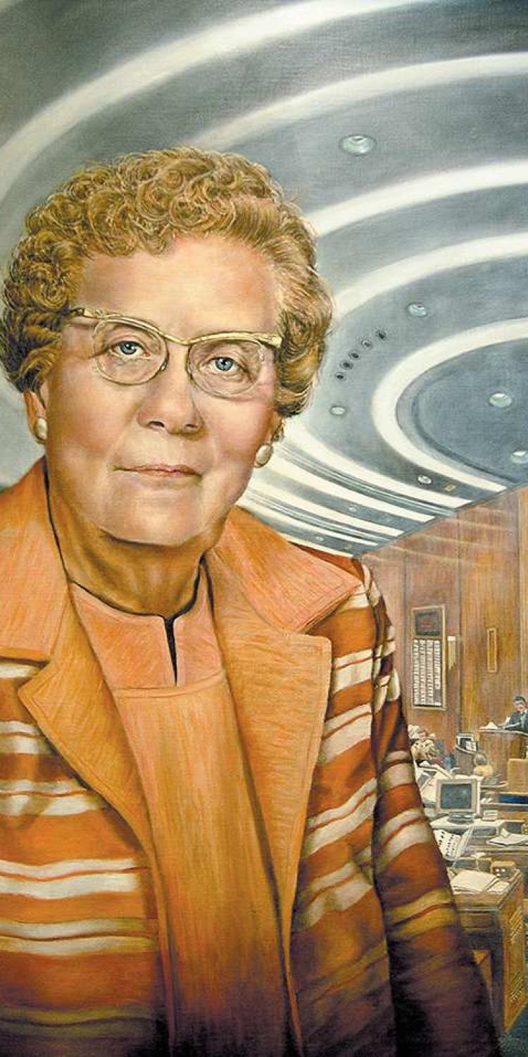 Painted by Ann Linton Hodge and presented 25 years ago on March 20, 1995, this portrait of Brynhild Haugland resides in the Theodore Roosevelt Rough Rider Hall of Fame, located in the lower level of the N.D. State Capitol. Photo courtesy N.D. governor’s office